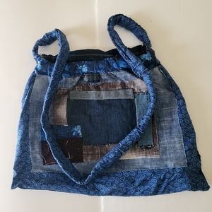 Denim blue  Handmade crossbody African shoulder bag patchwork,african bead